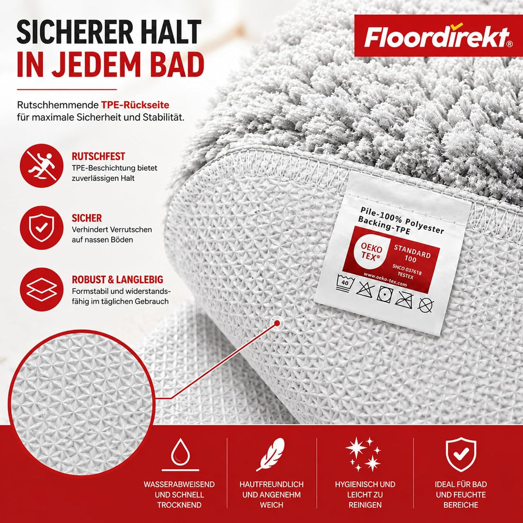 Floordirekt Badematte Sky - Badezimmerteppich - Weicher, dichter Hochflor - Rutschhemmend &amp; Schnell