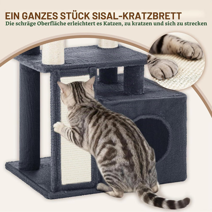 kratzbaum katze, 144 cm Katzenbaum, Mehrstöckiger katzenkratzbaum mit Kratzbrett, 4 Sisalstangen, Ge