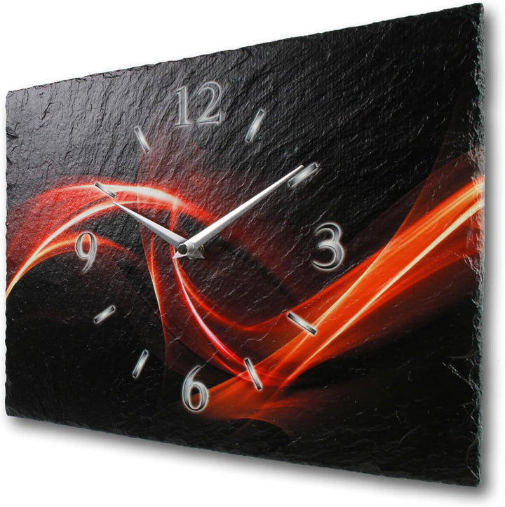 Kreative Feder Designer-Wanduhr aus Stein (Beton) mit flüsterleisem Funkuhrwerk - Red Wave
