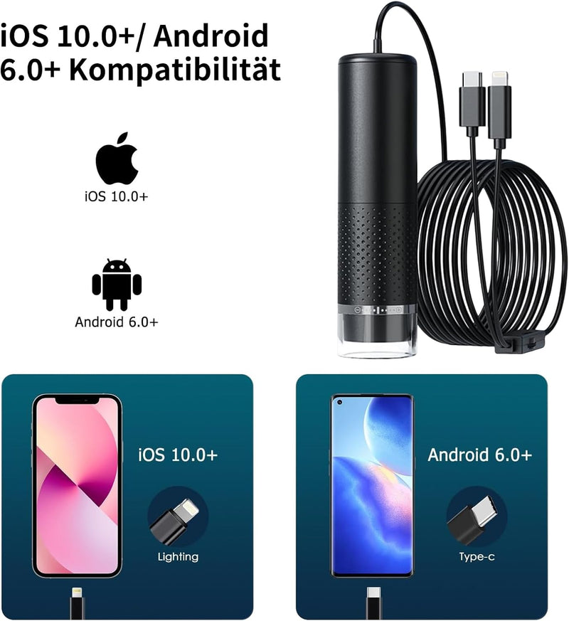 Handy-Mikroskop, Ashfly USB Mikroskop für Kinder 10 Bis 200X tragbares Taschenmikroskop, 3 Stufen ei
