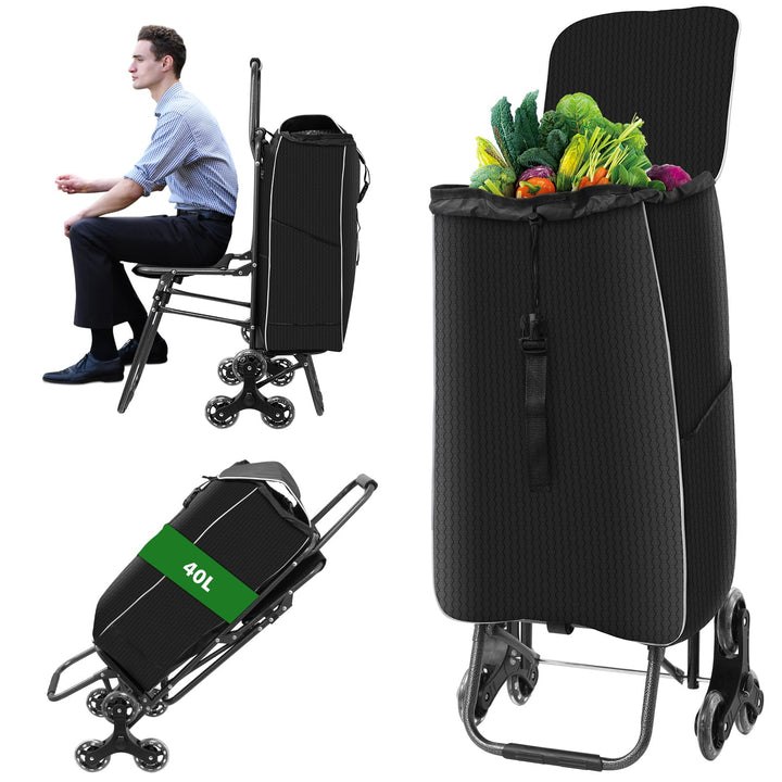 Sararoom 3 in1 Einkaufstrolley - 40L Trolley klappbar, Abnehmbare &amp; regenfeste Tasche, Einkaufswagen