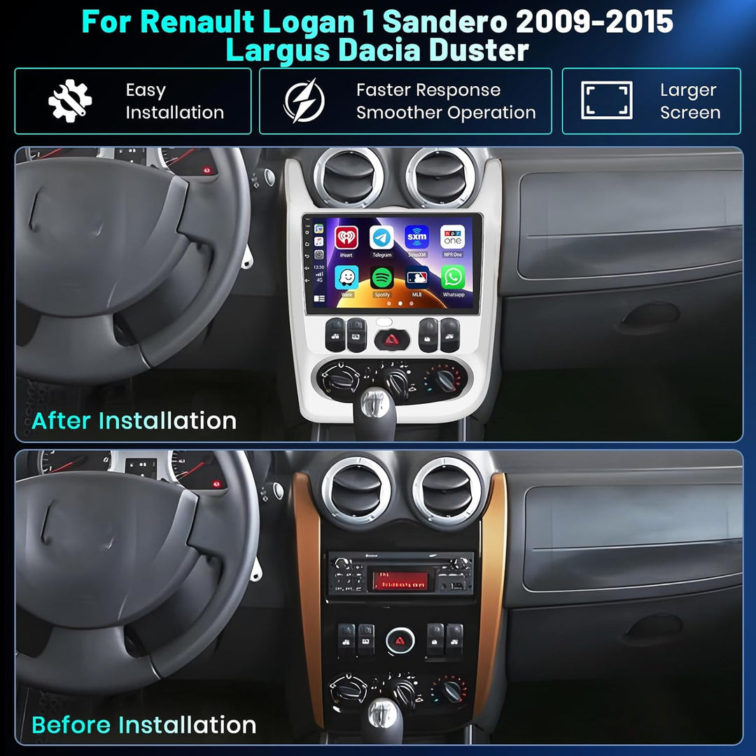 Hikity 4+64GB Android 15 Autoradio für Renault Logan 1 Sandero 2009-2015 Largus Dacia Duster Mit Wir