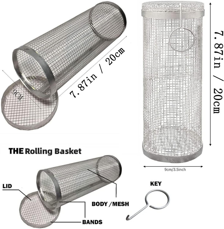 Rolling Grillkorb, BBQ Grillkorb Edelstahl, Edelstahl Grillkorb Ofen, Rotisserie Grill Für Aussengri