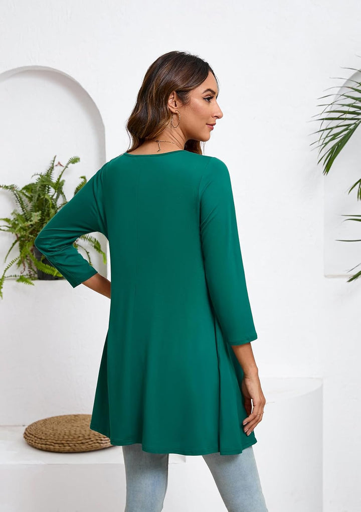 Enmain Damen Tunika Shirt Langarm/Kurzarm Bluse mit Blumen Longshirt Casual Elegante 3/4 Ärmel Rundh