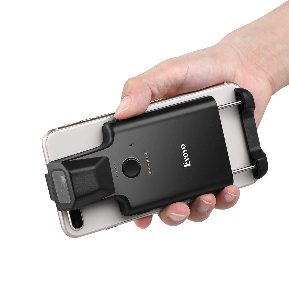 Eyoyo 2D Bluetooth Barcode Scanner, Kabelloser 1D QR Barcode Leser mit Rückenclip für Mobilgeräte, A