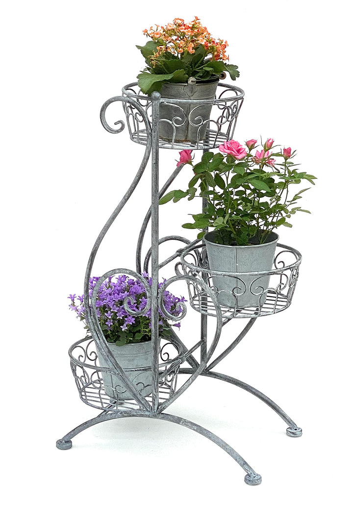 DanDiBo Blumentreppe Metall Grau 75 cm Blumenständer mit 3 Ablagen 96011 Blumensäule Pflanzenständer