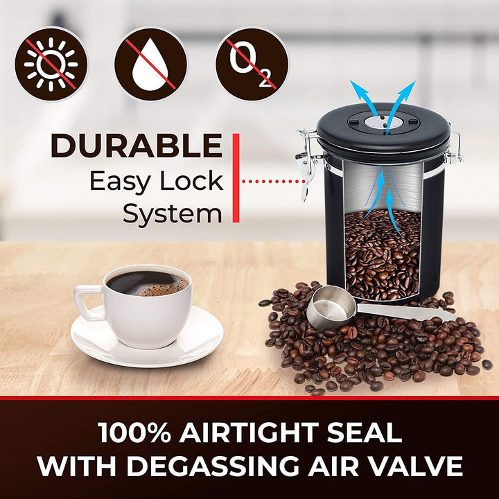 Royouzi Luftdichte Edelstahl Kaffeedose, Vakuum Kaffeedose, 1,8 L KaffeebohnenbehäLter Mit Edelstahl