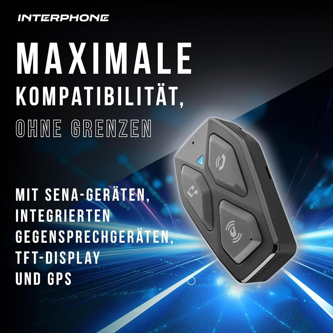 Interphone | COM3HD | Single | Bluetooth 5.1 Motorrad-Helm-Gegensprechanlage, 40-mm-HD-Kopfhörer, Mo