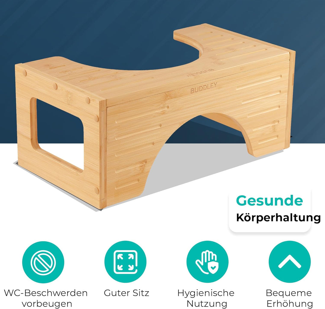 BUDDLEY Toilette hocker klappbar - toilettenhocker Bambus - Klohocker für die richtige Haltung - Toi