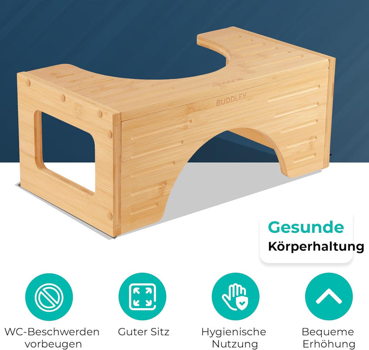 BUDDLEY Toilette hocker klappbar - toilettenhocker Bambus - Klohocker für die richtige Haltung - Toi
