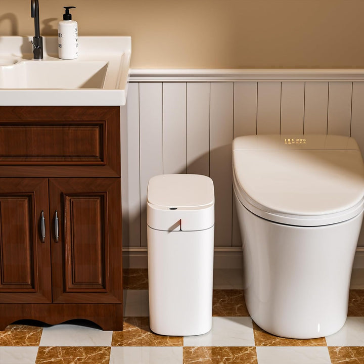 MOPUP Badezimmer-Mülleimer, automatischer Müllbeutel-Mülleimer, 3.5 Gallonen schlanker, smarter klei