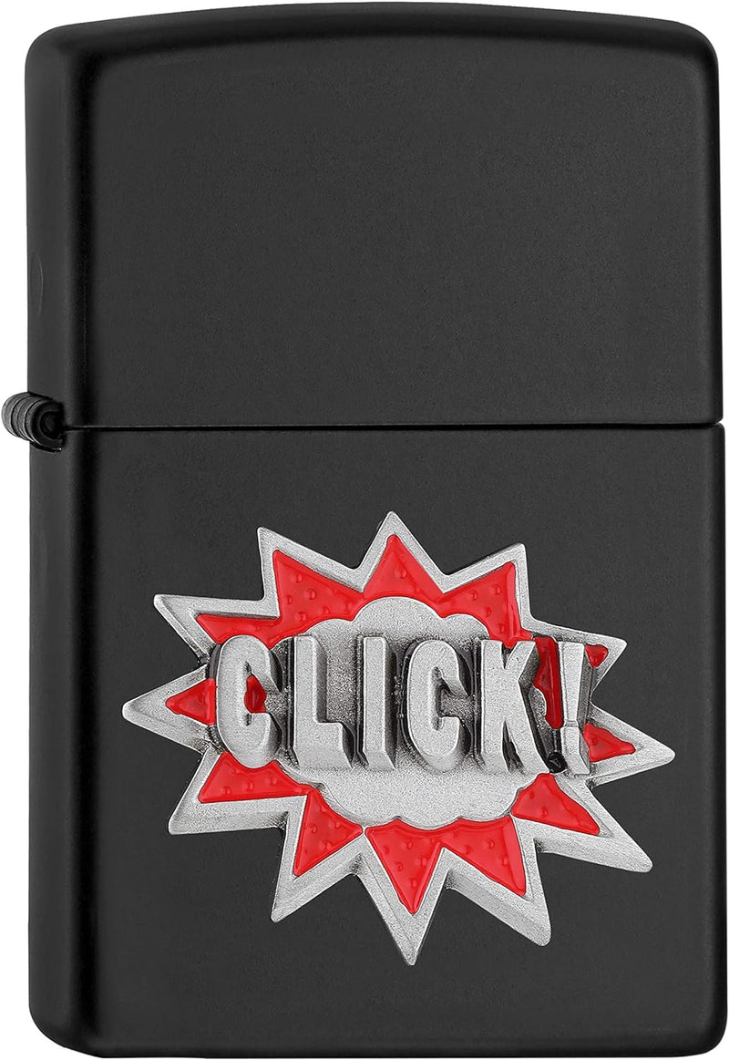 ZIPPO – Sturmfeuerzeug, Click, Emblem Attached, Black Matte, nachfüllbar, in hochwertiger Geschenkbo