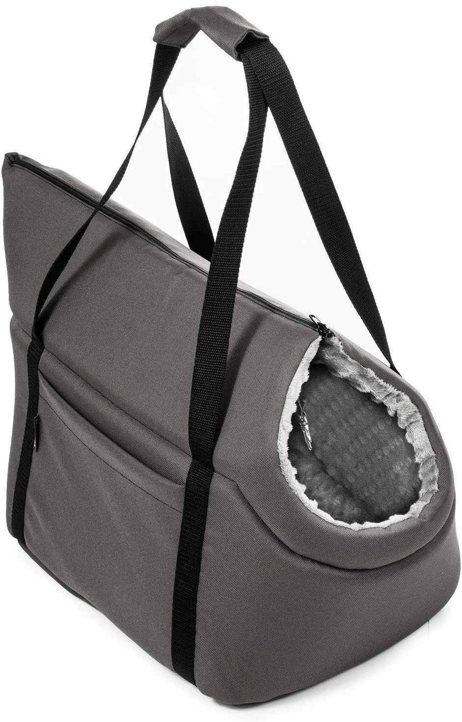 BOUTIQUE ZOO Hundetasche - Grau/(Plüschstoff mit Noppen), L bis 15 kg - Tragetasche für kleinen und