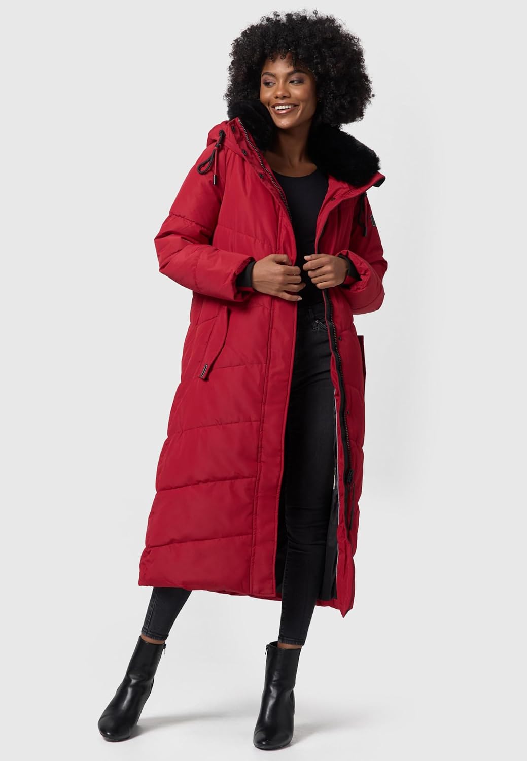Navahoo Damen Wintermantel warmer Steppmantel extralang mit abnehmbarer Kapuze Hingucker XIV XS-5XL