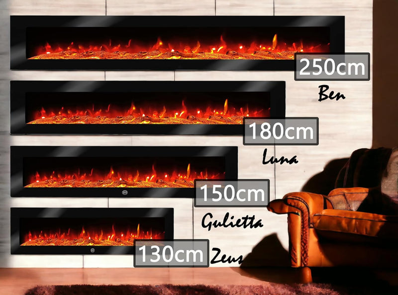 Elektrokamin Wandkamin Ben 250cm mit LED Flammensimulation - Farbwechsel - inkl. Fernbedienung, Time