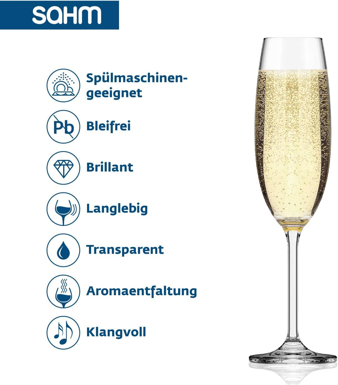 Sahm Sektgläser Set 6 teilig - 220ml Sektglas - Sektkelche Spülmaschinengeeignet & Langlebig - Ideal