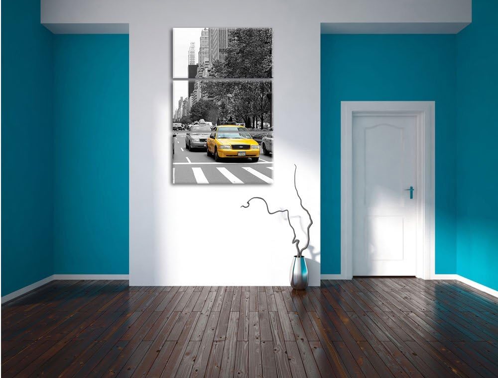 Pixxprint Taxis in New York schwarz/weiss 3-Teiler Leinwandbild 120x80 Bild auf Leinwand