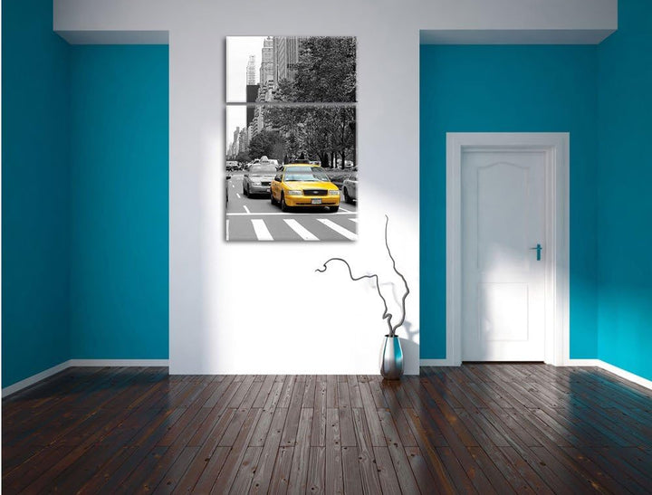 Pixxprint Taxis in New York schwarz/weiss 3-Teiler Leinwandbild 120x80 Bild auf Leinwand