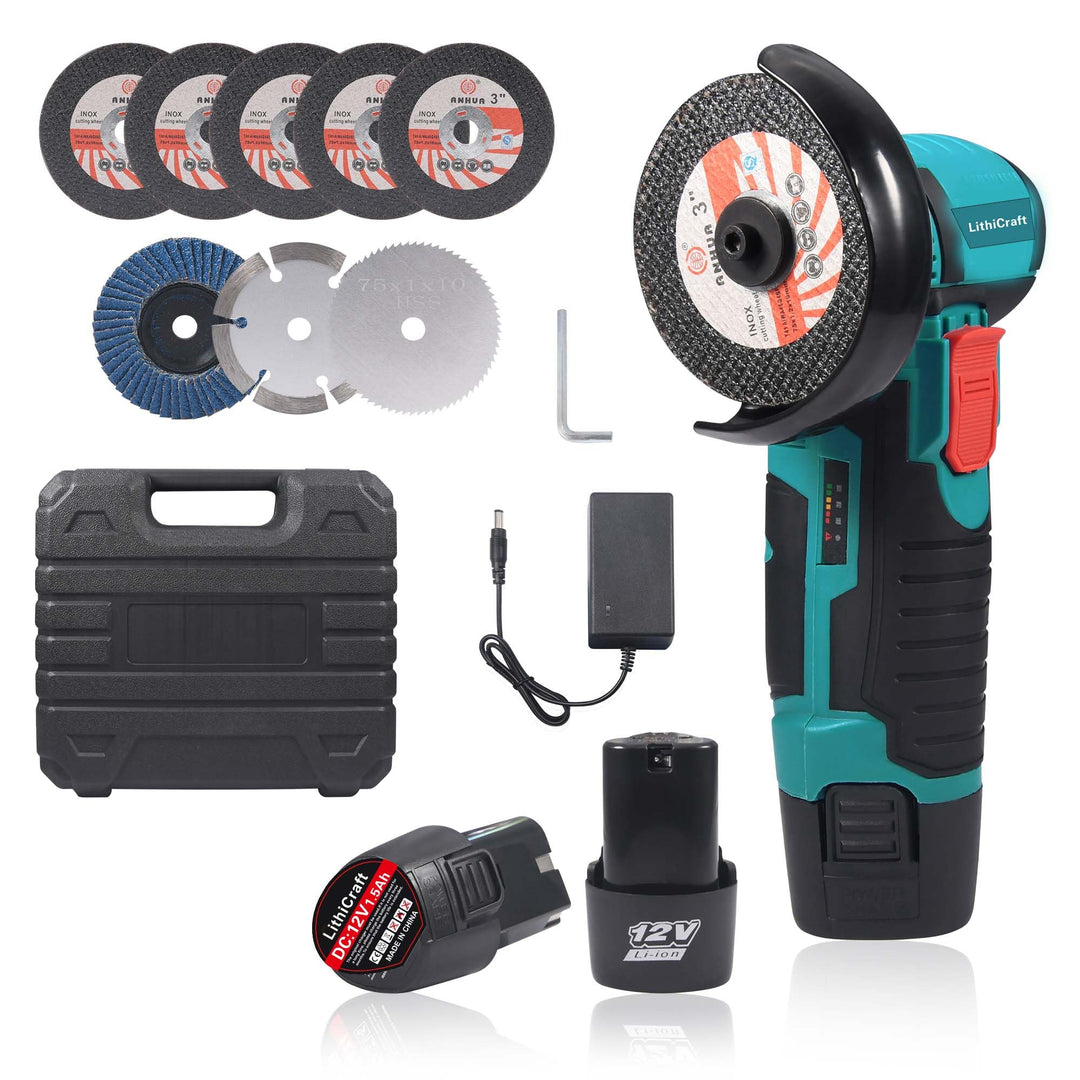 Mini Akku Winkelschleifer 12V, 76mm (3 Zoll) Bürstenloser Trennschleifer mit 2x 1500mAh Akku & 8 Sch
