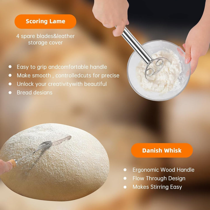 Gärkörbchen 10 Zoll, 7-teilig Sauerteig Brot Gärkorb Set, Sauerteig Starter Set Glas 700ml, 100% Nat
