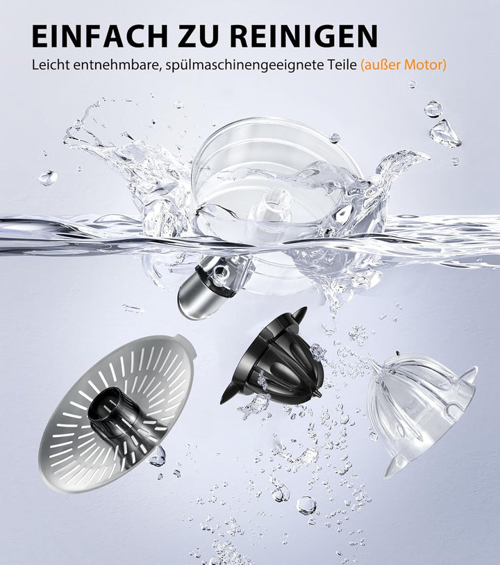Elektrischer Zitruspresse, Zitrusentsafter mit 2 Aufsätzen und Soft-Griff für müheloses Entsaften, G