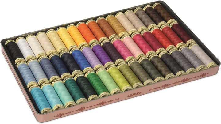 Gütermann creativ Nostalgie-Box mit 48 Spulen Allesnäher 100 m in verschiedenen Farben Mehrfabig 48