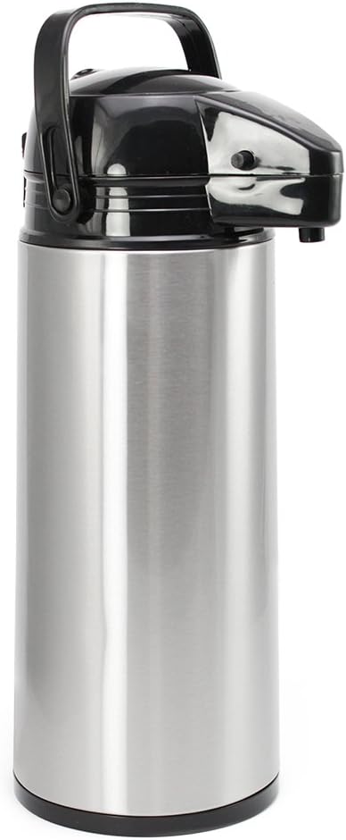 com-four® 1,9L Isolier-Pumpkanne - 1,9 Liter Airpot aus Edelstahl mit Glaseinsatz - Thermoskanne mit
