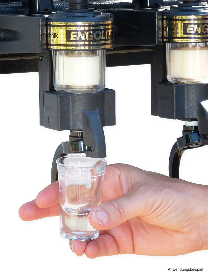ENGOLIT 4 cl Schnapsspender (Hygienischer Finger Push Dosierer) & Flaschenhalter 4er-Set inkl. Metal