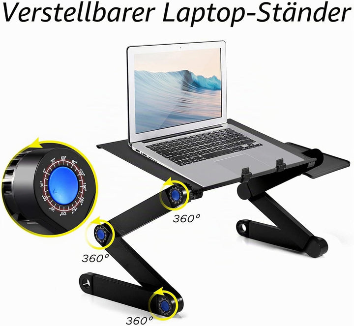 Verstellbarer Laptopständer Faltbarer Laptop-Schreibtisch PC-Computertisch mit 2 Lüftern und Mausabl