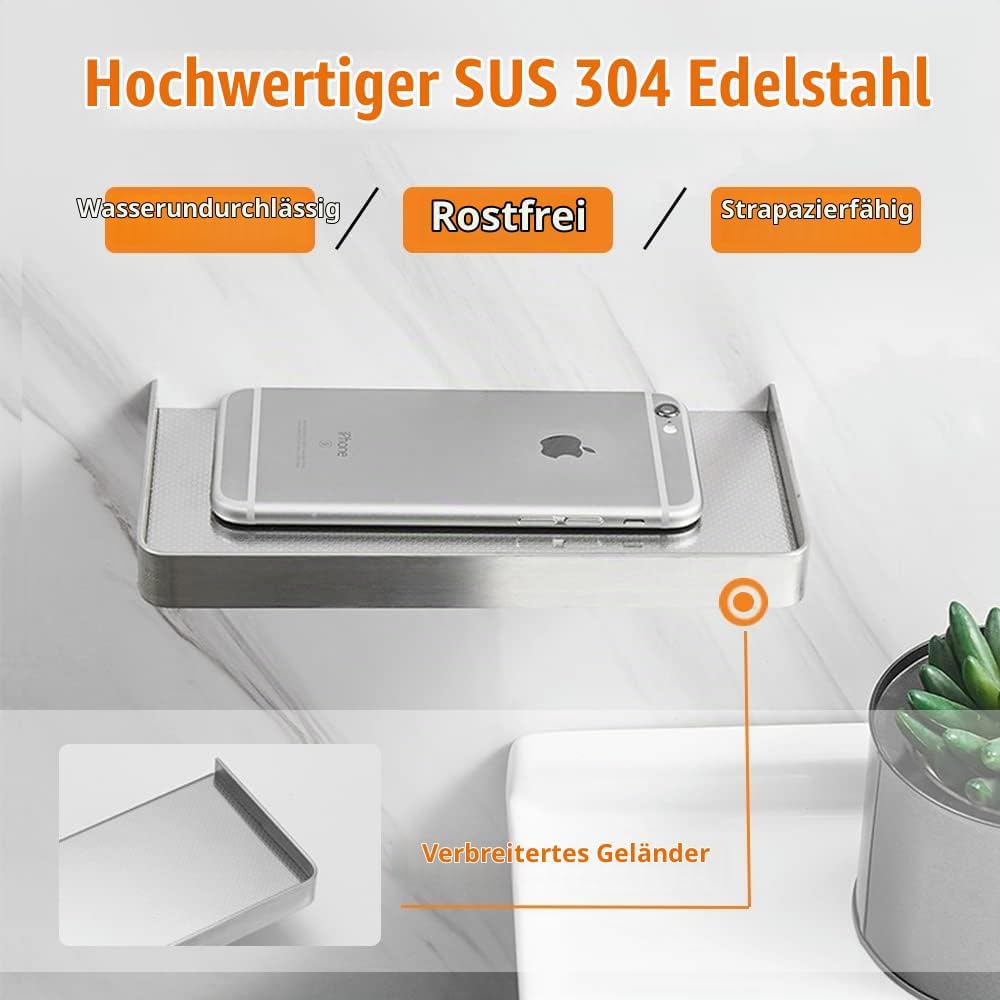 2 Stück Duschablage Ohne Bohren,Anti Rutsch Oberfläche Selbstklebend Wandhalterung aus Edelstahl Dus