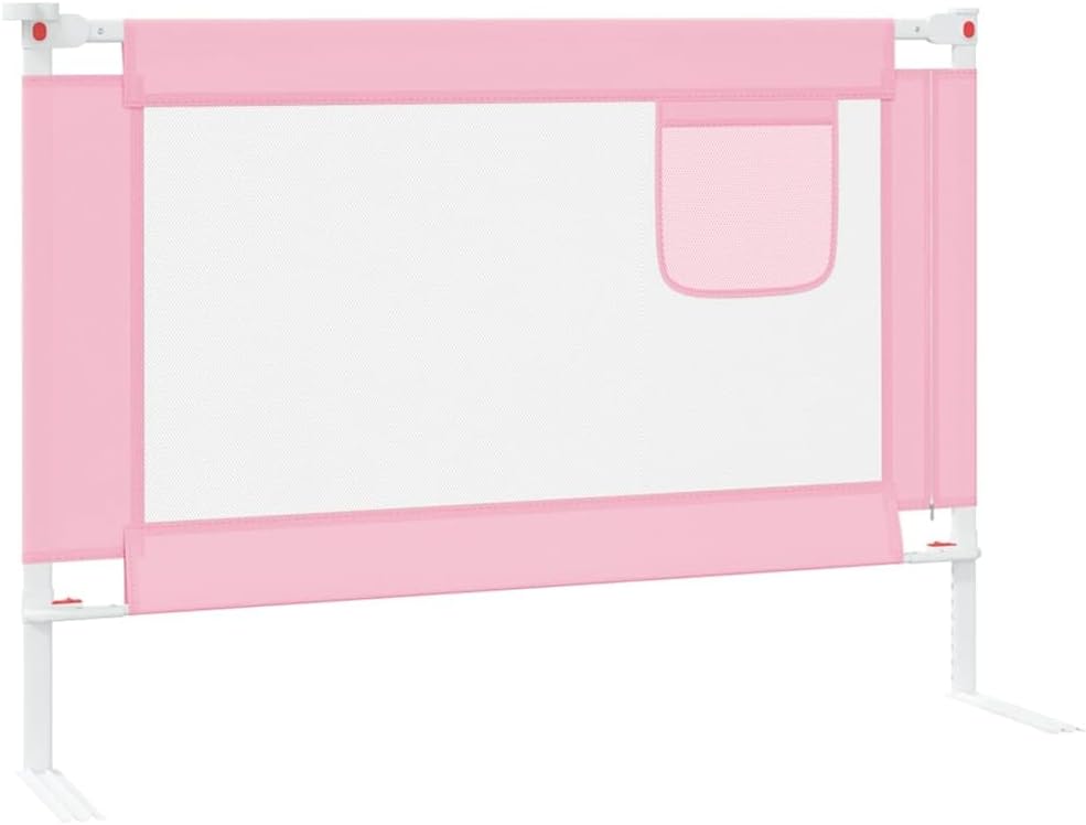 Kleinkind-Bettschutzgitter Rosa aus Stoff und Metall 90x25 cm, höhenverstellbar 70-95 cm, Rausfallsc