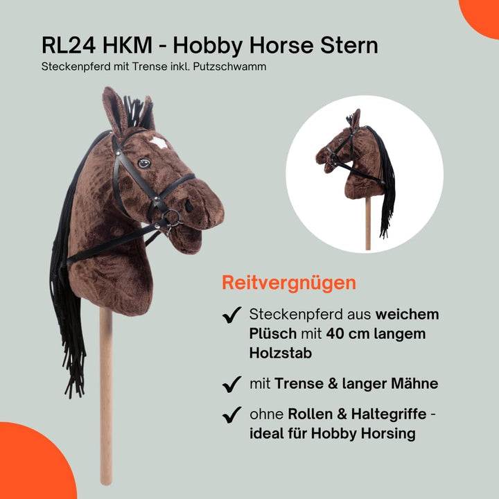 RL24 HKM - Hobby Horse Stern inkl MagicBrush | Steckenpferd mit Trense | Spielpferd aus Plüsch mit H