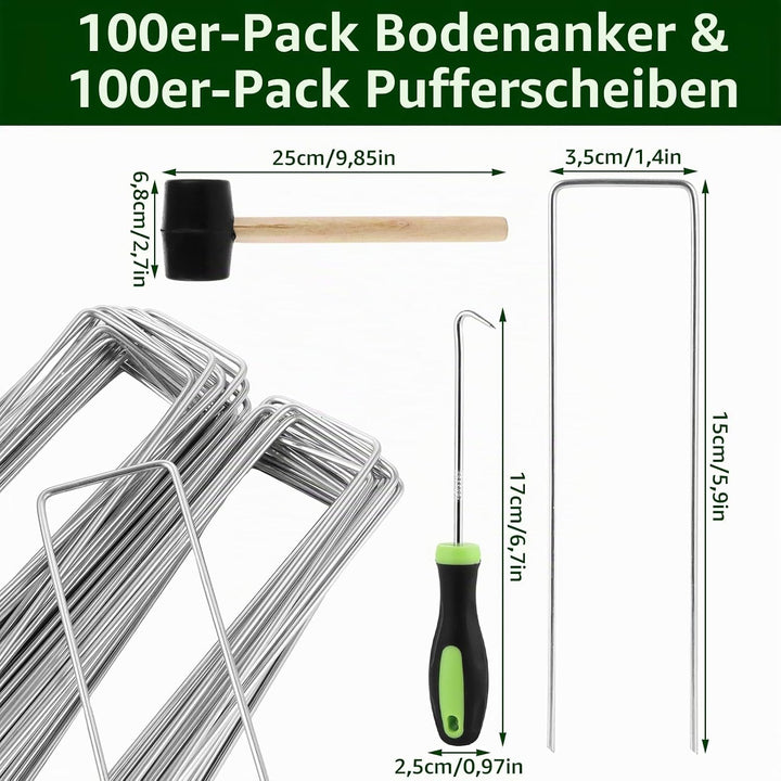 MIVIDE 100 Erdanker+100 Pufferscheiben für Erdanker, 150x35mm Anti-Rost Verzinkte Bodenanker, U-Förm