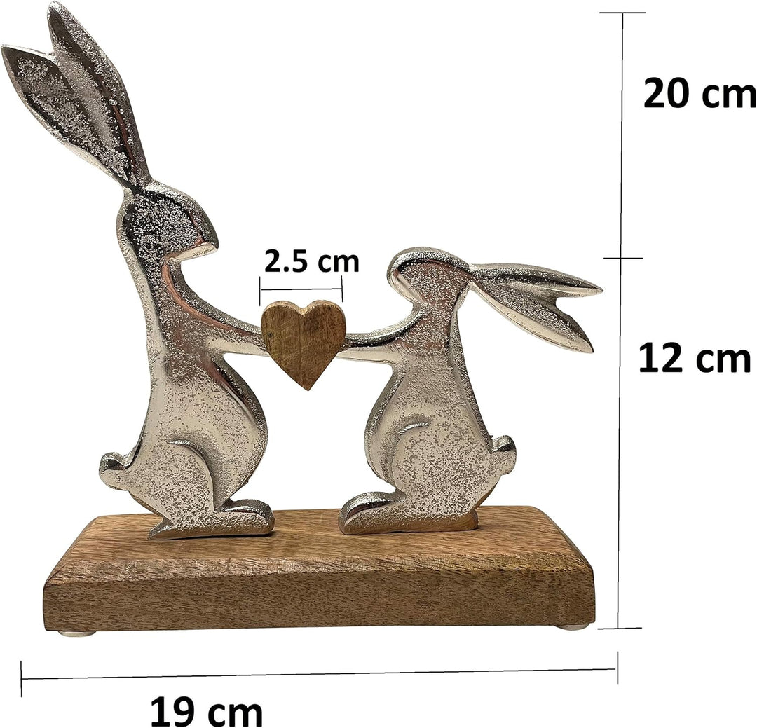 khevga Osterdeko Deko-Figur Osterhase Mango-Holz Metall Silber (19 x 20 x 5 cm)