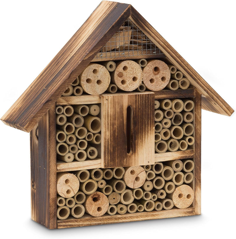 Relaxdays Insektenhotel gebrannt HBT 28,5 x 30 x 9 cm Bienenhotel aus Naturmaterialien als Unterschl