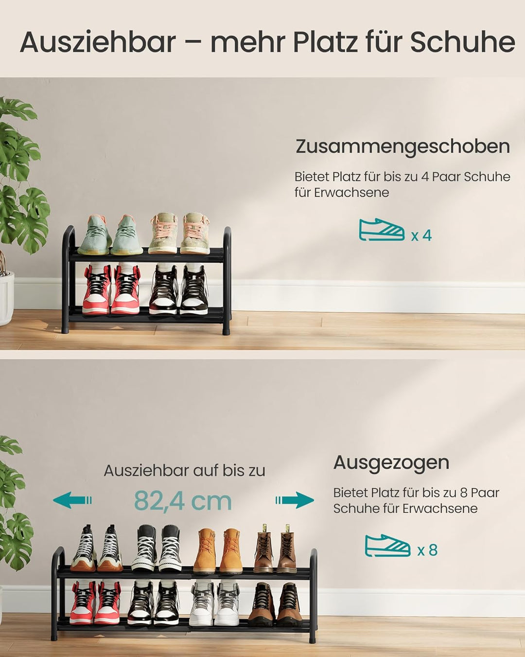 SONGMICS Schuhregal ausziehbar, Schuhablage, Schuh-Organizer mit verstellbaren Ablagen, Schuhaufbewa