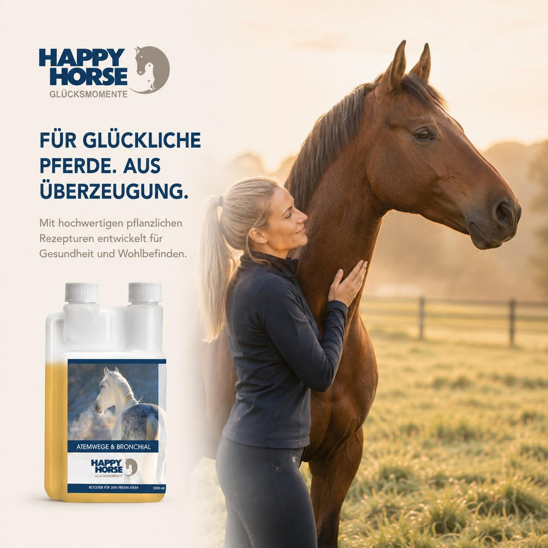 Happy Horse Atemwege- &amp; Bronchialsaft für Pferde 100% pflanzliche Inhaltsstoffe, lindert Hustenreiz,