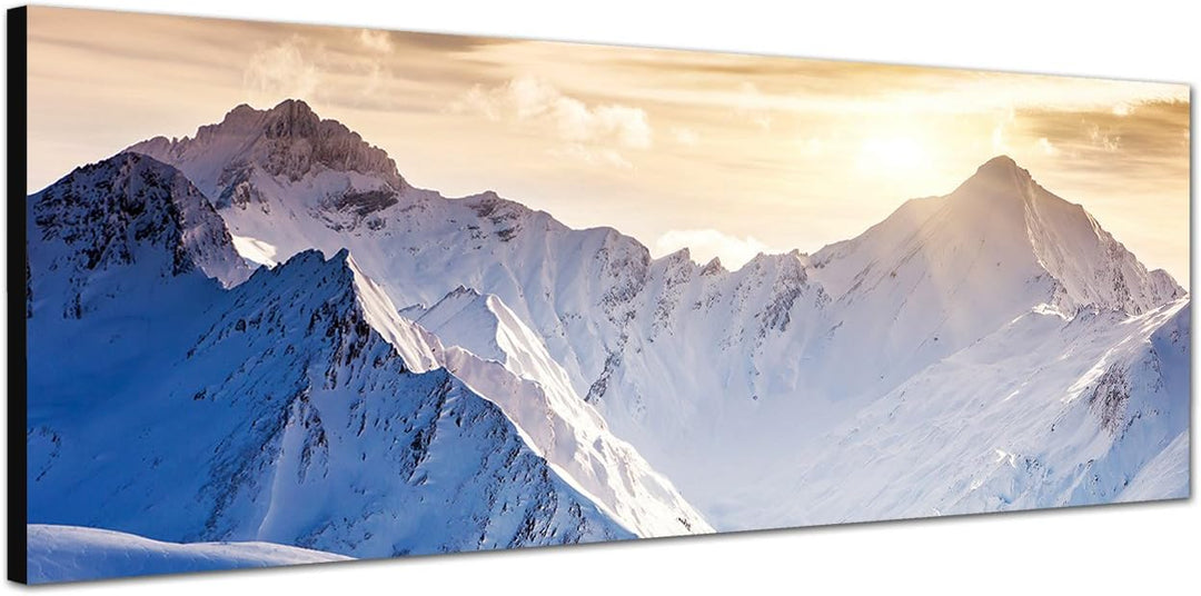 Paul Sinus Art Panoramabild auf Leinwand und Keilrahmen 150x50cm Österreich Berggipfel Schnee Sonnen