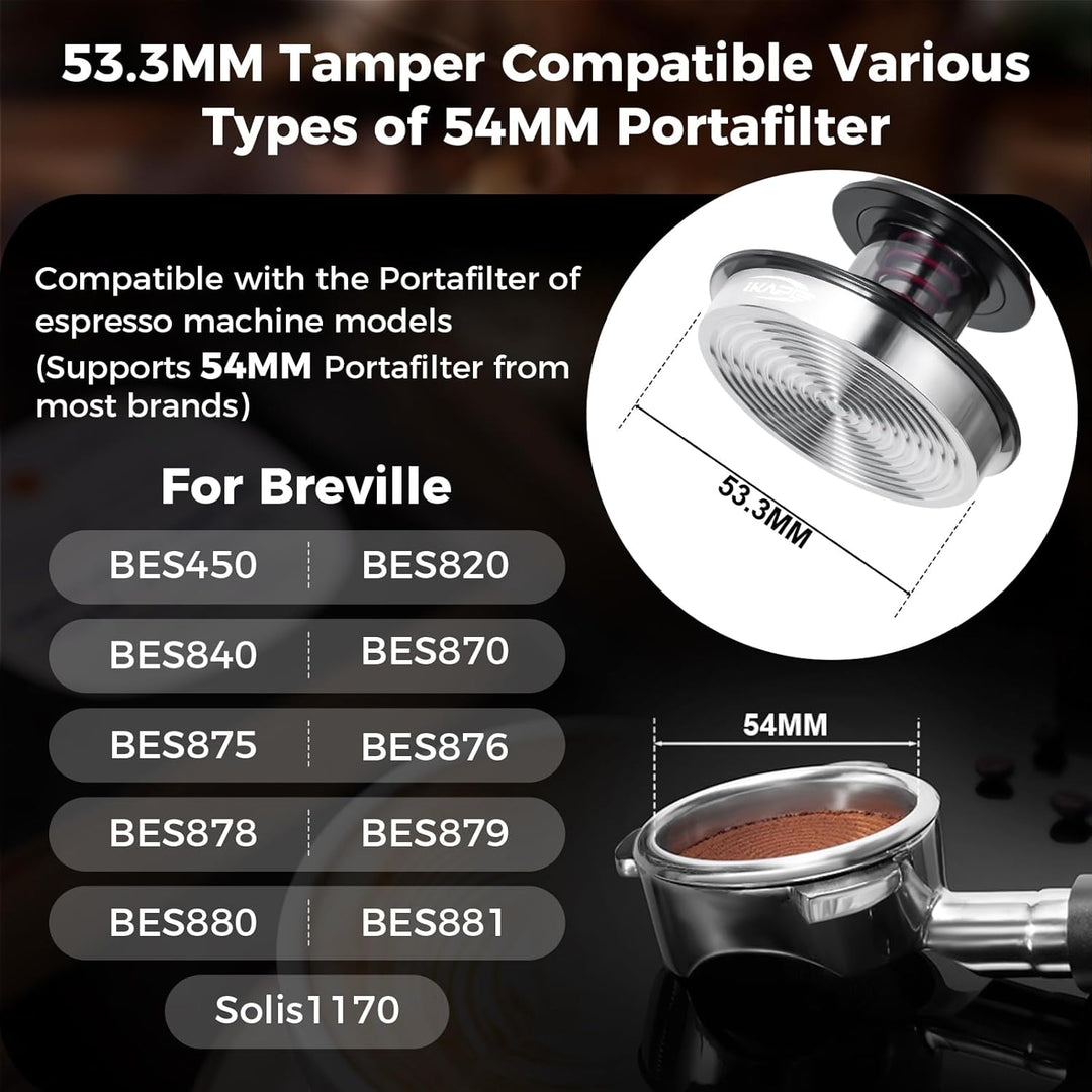 IKAPE 53.3MM Kaffee Tamper für Espresso, Feder kalibriert Tamper mit semi-transparentem Design, geei