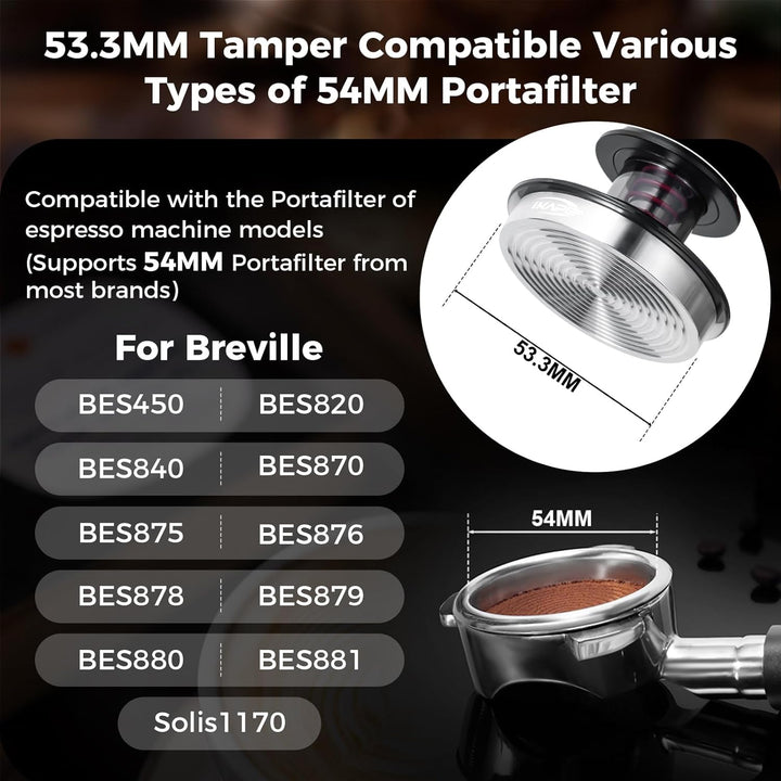 IKAPE 53.3MM Kaffee Tamper für Espresso, Feder kalibriert Tamper mit semi-transparentem Design, geei