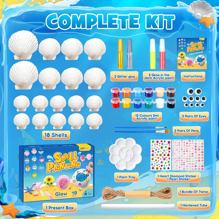 UPDOKIT Muscheln Bemalen Kinder Set, kindergeburtstag basteln, Weihnachten DIY Crafting Malerei Spie