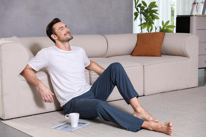 Winovia 2er-Pack Schlafanzughose Herren Lang Leichte Pyjamahose aus Baumwolle Loungewear Hosen Schla