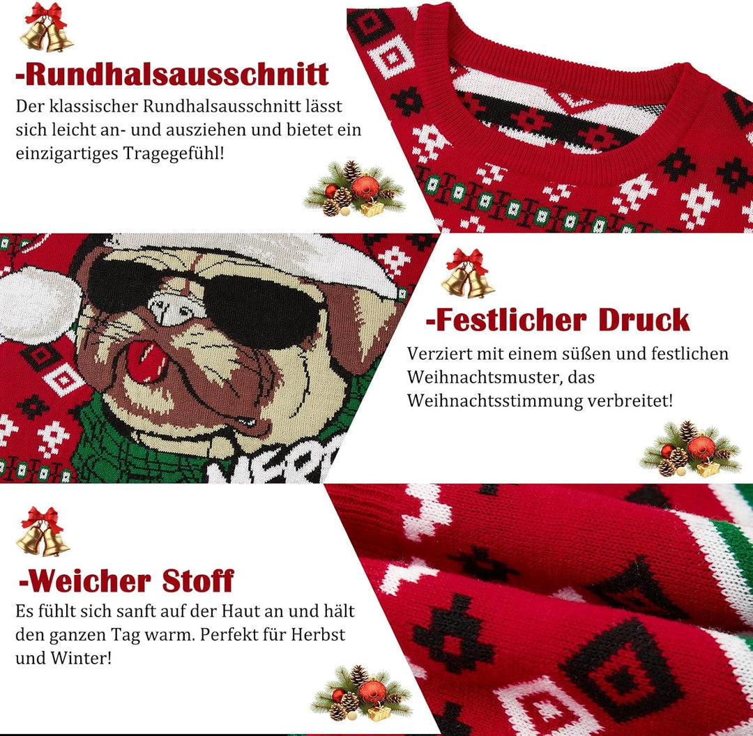 NEWISTAR Unisex Weihnachtspullover Strickpullover 3D Druck Herren Damen Pullover Weihnachten Jumper