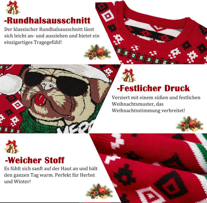 NEWISTAR Unisex Weihnachtspullover Strickpullover 3D Druck Herren Damen Pullover Weihnachten Jumper