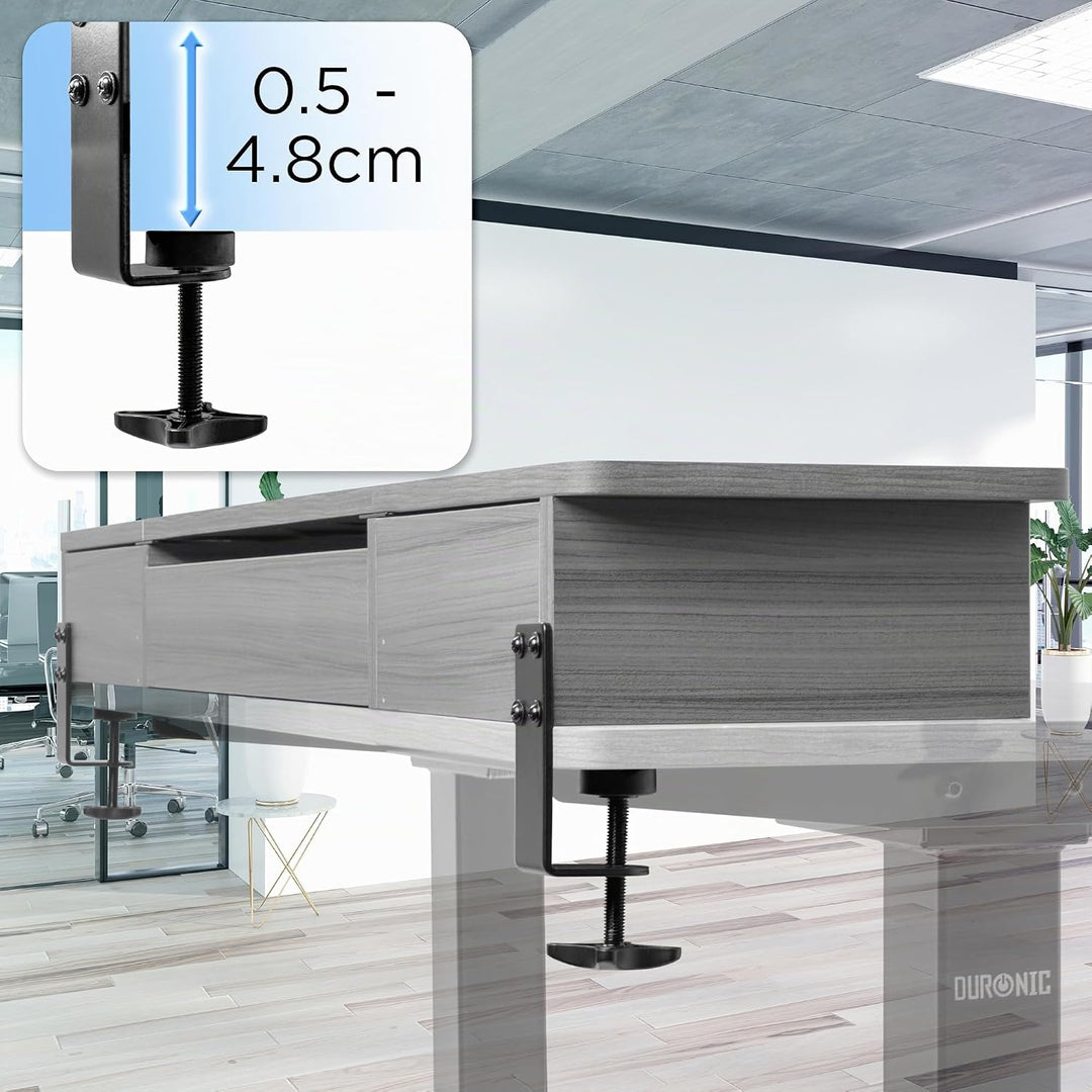Duronic DD2 GY Schreibtischaufsatz für 2 Monitore, Schreibtisch Erweiterung mit Schubladen, 120 x 25
