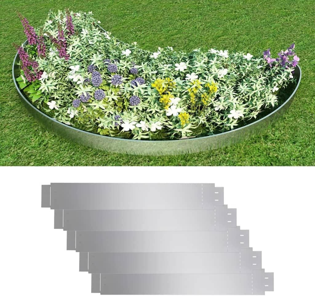 vidaXL 5X Rasenkante Flexibel Verzinkter Stahl 100x14cm Gartenzaun Rasenzaun Beetumrandung Rasenbegr