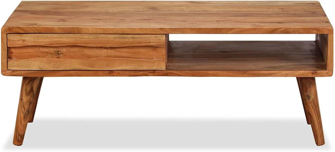 Tidyard Kaffeetisch Couchtisch aus Massivholz mit 1 Geschnitzte Schublade, 100 x 50 x 40 cm (L x B x