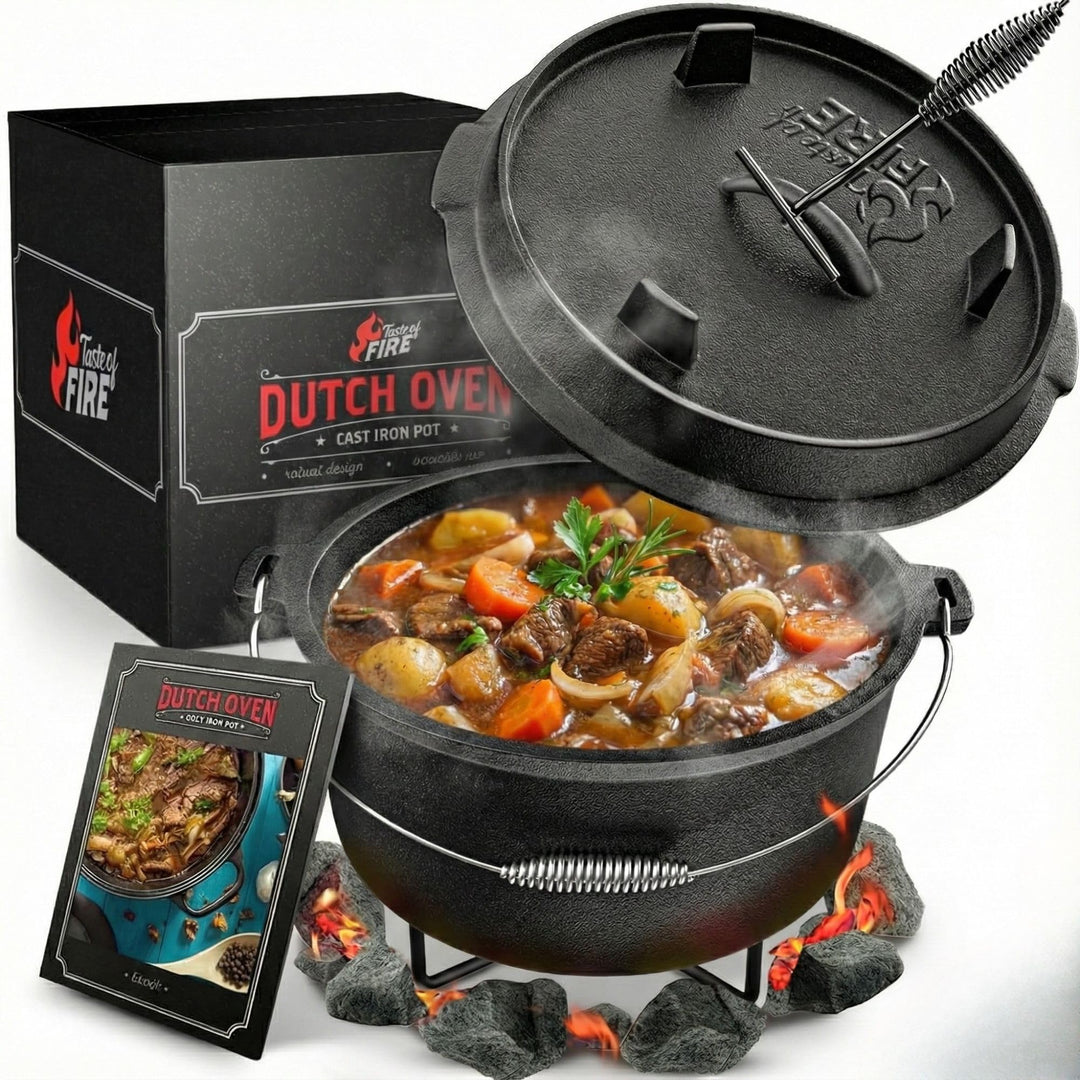 BBQ Dutch Oven [Das Original] - 10,8 Liter Dutch Oven Set mit Topfständer & 2,2 Liter Deckel mit Dop