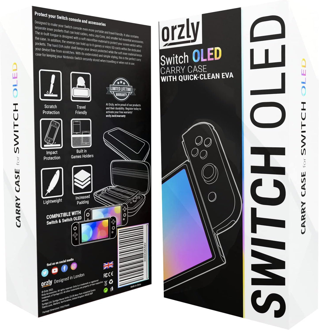 Orzly Tragetasche für Nintendo Switch OLED Konsole mit Zubehör und Spiele-Ablagefach – leicht zu rei