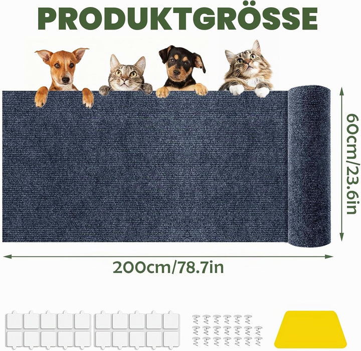 Kratzmatte Selbstklebend 60x200 cm, Selbstklebende Kratzschutzmatte Kratzteppich Katze Kratzschutz f